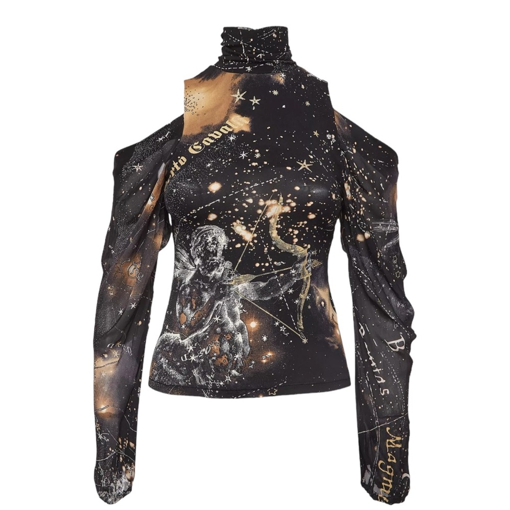 F/W 2003 ROBERTO CAVALLI Zodiac Constellations
Exposed Shoulder Silk Blouse S